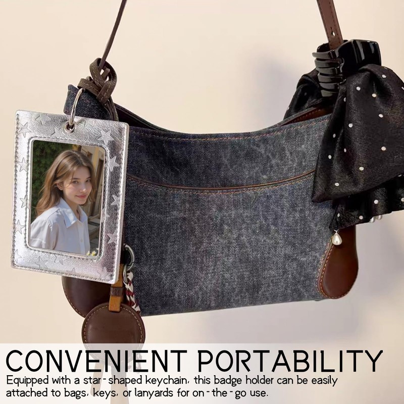 Silver Star Photocard Holder Keychain - Clear Protective Badge Holder