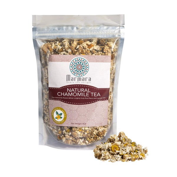 Marmara Chamomile All Natural Pure Herbal Aromatic Whole Flower Loose Tea No Sugar No Caffiene 4 Oz - Makes 30 to 40 Cups