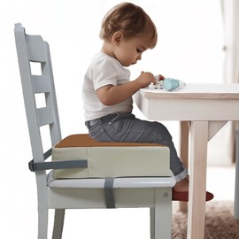 Eiury Toddler Dining Table Booster seat, PU Washable Waterproof Double seat Belt Non-Slip Bottom Booster seat for Dining Toddler, Portable Travel Increase Cushion Brown+White