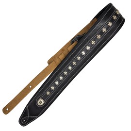 BORGBAR Guitar Strap Leather, Anti-Slip, Classic, Adjustable Soft Leather Strap for Acoustic, Electric and Bass Guitars, Black - Rivets, Standard