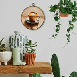 Hiuwevt Retro Coffee Round Wall Art Decor, Vintage Latte Framed Canvas Prints, Rustic Cottagecore Coffee Round Wall Hanging Decor for Home Kitchen Dining Room Decorations, 10x10 Inches