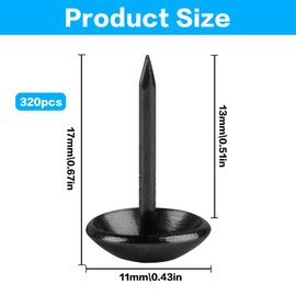 320 Pcs Upholstery Nails, Upholstery Tacks Pins, Furniture Decorative Thumbtacks, Antique Push Studs Pins, Drawing Picture Chairs Carpet Nails Studs Tacks - 11x17 MM (Black)