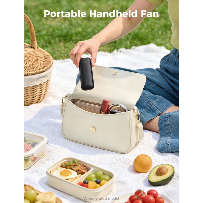 Aecooly Slim Portable Fan with Digital Display, Thin Handheld Fan,