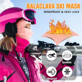 AYPOW Balaclava Winter Thermal Balaclava Men Women Windproof Ski Mask with Warm Fleece Lined Balaclava for Bicycle Motorcycle Skiing Breathable Face Hood Outdoor Sports, pink