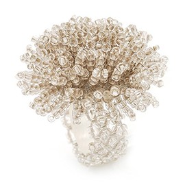 Avalaya 40mm D/Large White Transparent Glass Bead Flower Stretch Ring