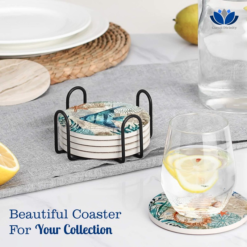 Coasters for Drinks, Round Absorbent Ceramic Stone Coasters with Cork