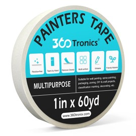 360Tronics White Painters Tape 1 Inch, Multi-Surface No Residue Tearable Self-Adhesive Masking Tape for Labeling, DIY Arts & Crafts Painting, Protects Surfaces and Removes Easily, 60 Yards, 1 Roll