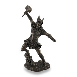 Veronese Design Thor, Norse God of Thunder, Wielding Hammer Sculptured Bronzed Statue