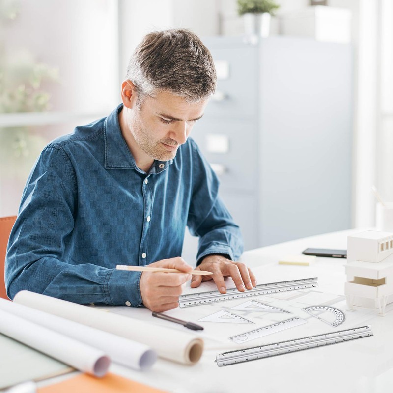 6 Pcs Triangular Ruler Set Aluminum Architect Ruler Engineering Scale