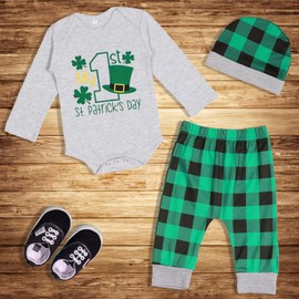 VAIZIQ Baby Boy St. Patrick's Day Outfit，Newborn My 1st St. Patrick's Day Long Sleeved Letter Top+pants+Hat 3Pcs Set