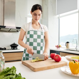 Ohocut 2 Pack Checkered Kitchen Apron, Sage Green Checkerboard Aprons for Women with Pockets, Chef Apron for Men, Waterproof Aprons for Cooking
