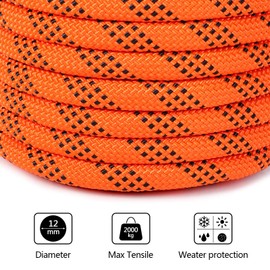 Lucky Monet 5/8 Inch x 100 Feet Arborist Bull Rope - High Strength 8200 Lb Breaking Strength Double Braid Rope Tree Felling Rope Outdoor Polyester Rope for Hiking Camping, Orange