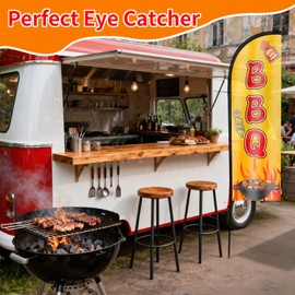 BBQ Feather Flag, 8.2ft BBQ Sign with Aluminum Pole and Ground Stake, Commercial Sign for Outside Business Swooper Flag Advertisng Feather Banner