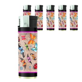 Butterfly Colorful Modern Art Butane Refillable Electronic Lighter Set of 5 Pieces D-216
