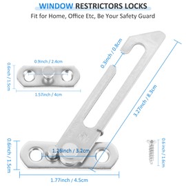 WENLISELL 4 Pairs Stainless Steel Window Restrictor Hook with Screws, Window Restrictor Locks for UPVC Windows, UPVC Window Restrictor Hook for Home
