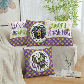 Happy Mardi Gras Decorative Pillow Covers 18x18 Set of 4