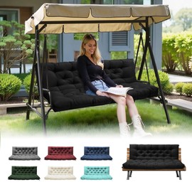 DANGHOOGY Porch Swing Cushions, Waterproof Outdoor Swing Cushions for Patio Furniture with Backresk, 2-3 Seater Thickened Patio Swing Replacement Cushion 60×40" (Black)