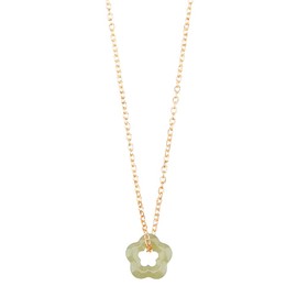 Hobbspring 1pc Natural Jade Gemstone Necklace Dainty Green Jade Floral Pendant Star Donut Flower Jade Necklace with Adjustable 50cm Golden Iron Chain for Women Ladies