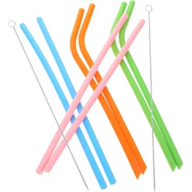 Hemobllo Pajillas de Silicona Reutilizables con Cepillos para Limpiar Flexibles y para Bebidas Frías y Calientes Vasos Tazas y Botellas