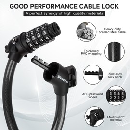 Monotre Bike Lock, 3.9 Feet 4-Digit Resettable Combination Password Anti-Theft Cable Lock, Cute Coiled Bike Lock with Mounting Bracket, Suitable for Bicycles, Electric Scooters, Ebikes (Black-10mm)