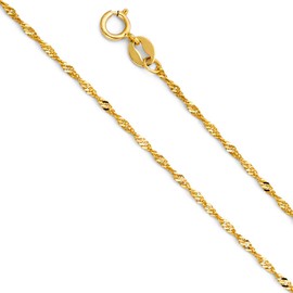 ALELSA JEWELRY 14K Solid Gold Singapore Chain Necklace, 1.2mm Thin, Spring Ring Clasp 14K Yellow Gold Singapore Chain for Women 16-22 inches long (22 inches)