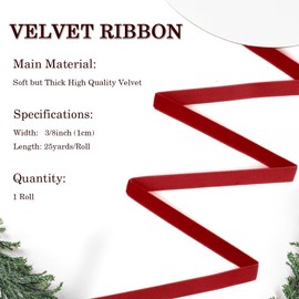 Red Velvet Ribbon 3/8" Vintage Burgundy Red Christmas Ribbon Thin Red Velvet Ribbon For Gift Wrapping Red Ribbon For Crafts, Hair, Choker, Christmas Wreath, Flower Bouquet, Christmas Tree Ribbon 25 Yd