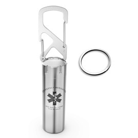 Divoti Precision CNC Machined Stainless Steel EDC Pill Keychain, Sturdy Emergency Pill Holder w/ Clip, Airtight Waterproof Single Chamber Pill Fob for Outdoor Travel - Large / Pre-Engraved Caduceus