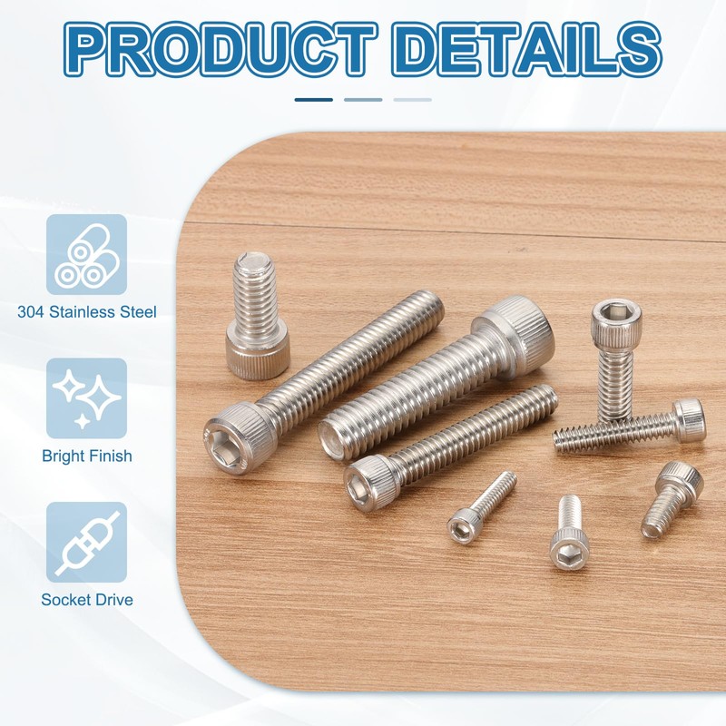 PATIKIL 1/4-20x1/2 Hex Socket Head Bolts Screws 304 Stainless Steel