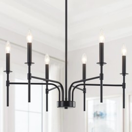 LJHhowe Black Chandelier 6 Lights Modern Farmhouse Chandelier for Dining Room Light Fixtures Over Table Candle Vintage Chandelier Lighting for Bedroom Foyer Staircase Kitchen Chandeliers