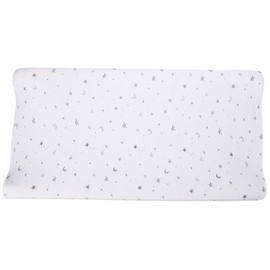 TL Care Printed 100% Natural Cotton Jersey Knit Fitted Contoured Changing Table Pad Cover, Grey Stars and Moon, Soft Breathable, for Boys and Girls