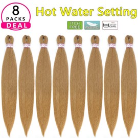 BEFUNNY Braiding Hair,24 Inch 8 Packs Pre Stretched Braiding Hair,Honey Prestretched Hair For Black Women Hair,Professional Itch Free Yaki Synthetic Hair Extension(8pcs,27#)