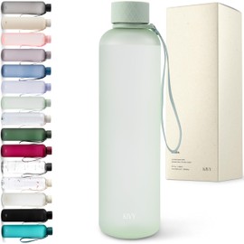 KIVY Slim Water Bottle 32oz [Lightweight & Shatterproof] Fits Backpack & Cupholder for Travel, Sports, School, Gym - Sage green water bottle no straw - Gym water bottle screw top - Dishwasher Safe