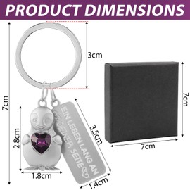 Penguin Keyring with Engraving "Ein Leben Lang an Deiner Seite" Romantic Gift for Lovers Zinc Lucky Charm with Purple Heart Pendant Gift for Girlfriend Couples Valentine's Day