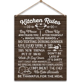 Kitchen Rules Sign Kitchen Wall Decor, Housewarming Gifts New Home Gifts for Women Men, Wooden Sign With Rope, Wood Hanging Sign for Home Kitchen Farmhouse Door Decorations -27