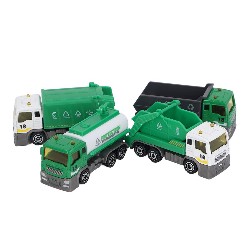 4 Pcs Garbage Truck Toy 1/32 Scale Inertial Drive Sanitation