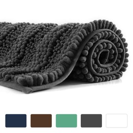 Poymecy Chenille Bathroom Rug,Soft Chenille Bath Mat with Water Absorbent, Machine Washable,Bathroom Rug MatPlush Carpet Mats for Tub, Shower, and Bath Room(Grey,27.5x47 Inches)