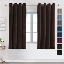 Luxury Velvet Curtains for Living Room 63 Inches Room Darkening Super Thick Soft Velvet Textured Window Curtain Drapes Thermal Insulated Grommet Decoration 2 Panels, Each 52 x 63 Inch, Brown