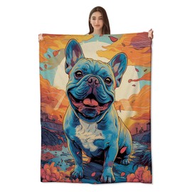 amepay French Bulldog Delight Blanket for Boys Girls Adults, Sunset Hues, Soft & Cozy Warm Flannel Fleece Throw Blankets - Lightweight, Plush Comfort for Couch, Bed, Travel & Outdoor Use 60x50 inch