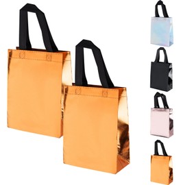 SUSNUAN Shiny Gift Bag, 2 PCS Gold Gift Bags Reusable Medium Gift Bags with Handles, Birthday Gift Bag for Birthday, Party, Weddings, Festival Celebration, Baby Showers (250x200x100mm)