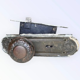 Antique Yale & Towne Nubian Door Knob Set + Back Plates & Mortise Lock Steel