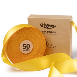 Keypan Yellow Ribbon 1-1/2 Inch x 50 Yards Double-Faced Satin Ribbons for Crafts Gift Wrapping Flower Bouquet Wedding Paper Holiday Decorating
