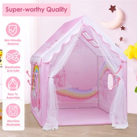 Kids Tent Pink Princess Tent for Girls, Large and Foldable Kids Playhouse with Windows, Portable and Lightweight Kids Play Tent Indoor &Outdoor for Gift to Toddlers