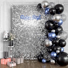 Qcity Silver Shimmer Wall Backdrop, 24PCS Square Sequin Glitter Backdrop Panel for Birthdays, Wedding, Anniversary, Graduation, Engagement, Baby Shower and Disco Party Decoration