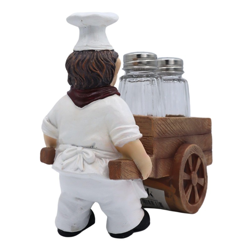French Chef with Wheelbarrow Salt and Pepper Shaker Holder, Cute