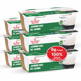 Eat Regal Jasmine Rice Cups, Delicately Fragrant & Always Fluffy, 8g Protein, Zero Sodium, Ready in 1 Minute, Clean Non-GMO Ingredients, Zero Trans Fat, Zero Cholesterol, Zero Sugar, 8.8oz (2×125g) Pack of 6