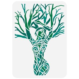 FINGERINSPIRE Tree of Life Painting Large Stencil 8.3x11.7 PET Character Spraying Reusable Minimalist Line Art Woman Pattern Wall Goddess Template in Human Shape