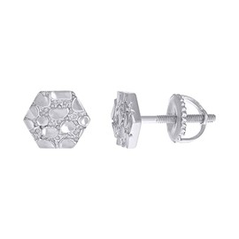 Diamond2Deal 925 Sterling Silver Octagon Nugget Fancy Stud Earrings