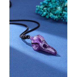 Top Plaza Healing Crystal Stone Necklace Raven Skull Pendant Necklace for Men Carved Gemstone Adjustable Black Cord Necklace Jewelry Christmas Gifts, Small, Amethyst, Cord, not-known