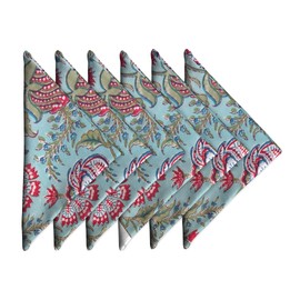 Craftbot Cotton Dinner Napkins 18x18 inches - Washable Cloth Napkins Set of 6 - Everyday Use or Dinner Party and Events - Blue Lighweight Indian Block Printed Fabric