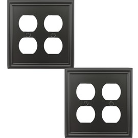 OKAWYC Black Luca Metal Wall Plate, 2-Gang Double Duplex Outlet Cover, 2-Pack Modern Decorative Durable Stylish Wallplate for Power Outlet or Light Switch